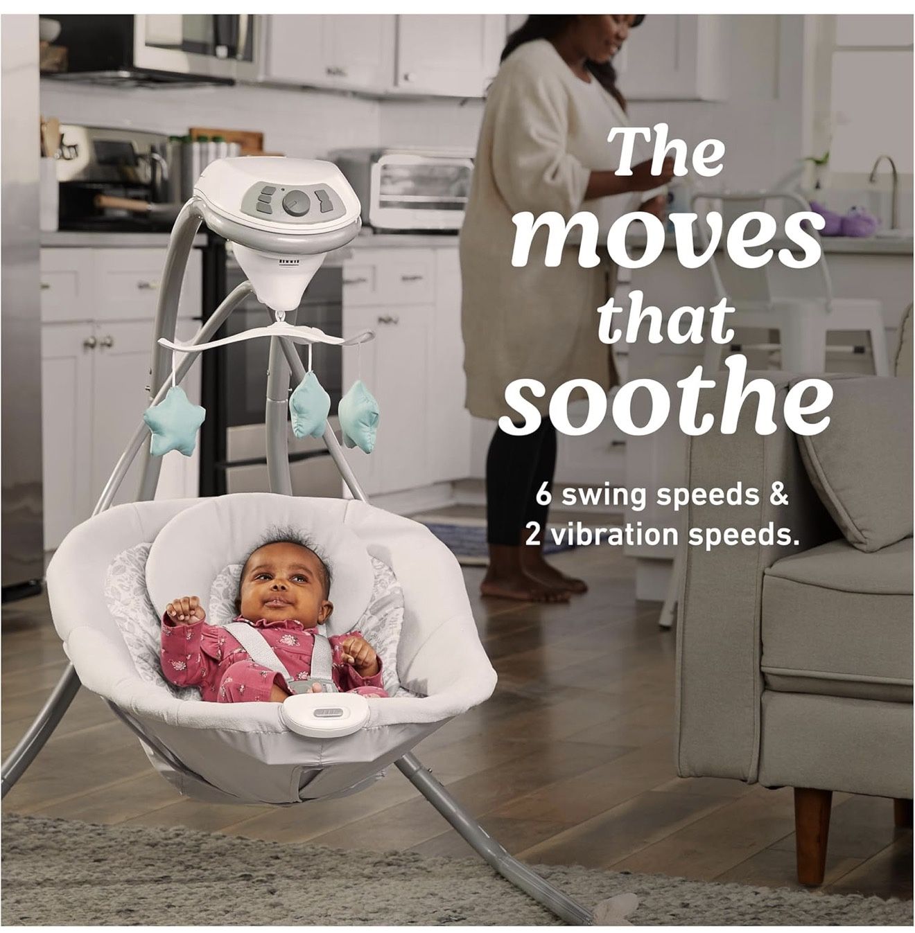 Graco Simple Sway Baby Swing, Side-to-Side Motion, Infant Swing with 6 Speeds, Vibration, Ivy 