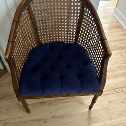 Antique Barrel Back Upholstered Chair With Cane Backing
