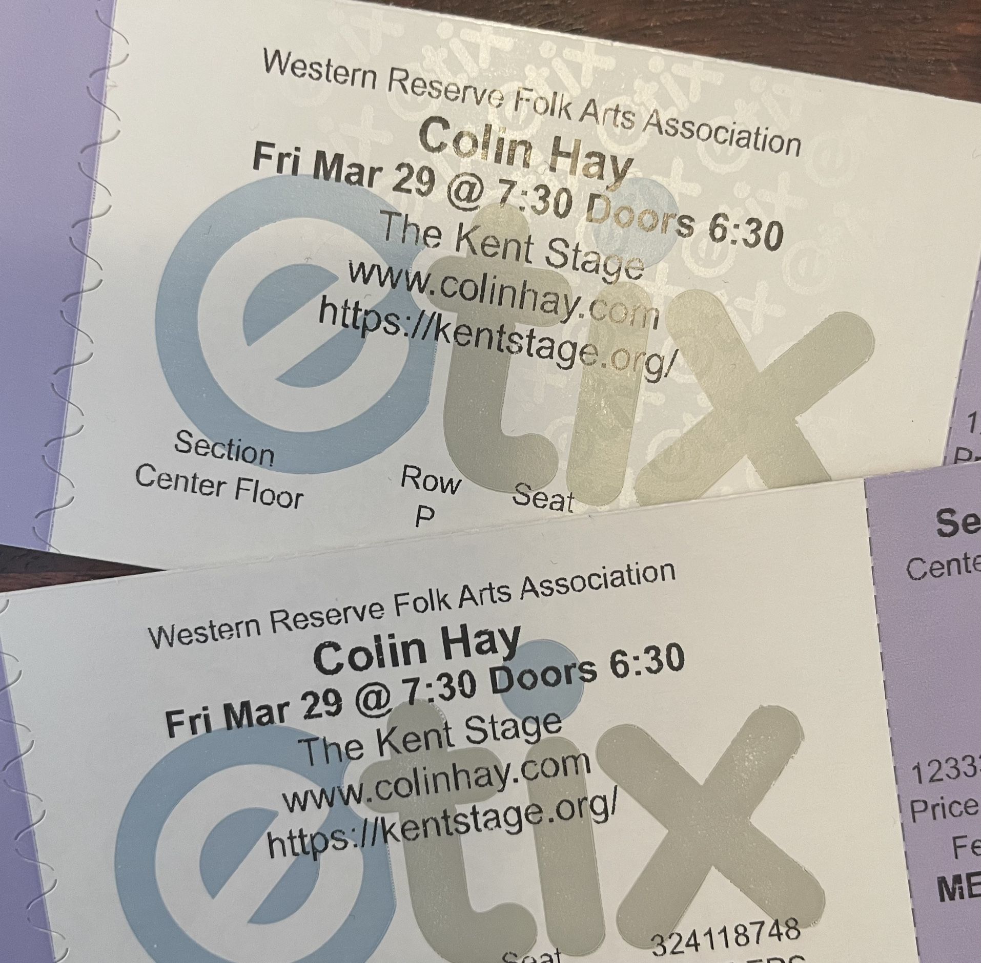 2 Tickets to Colin Hay Kent Stage 3/29/24