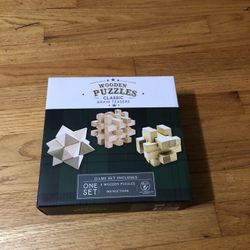 Three Wooden Game Puzzles In Box New