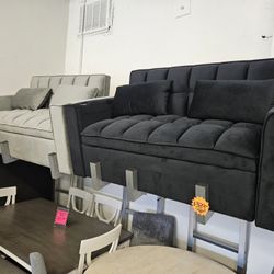 Brand New Sofa Futon Pull Out Bed 2 Cup Holder, USB Outlet & Magazine Bag $389