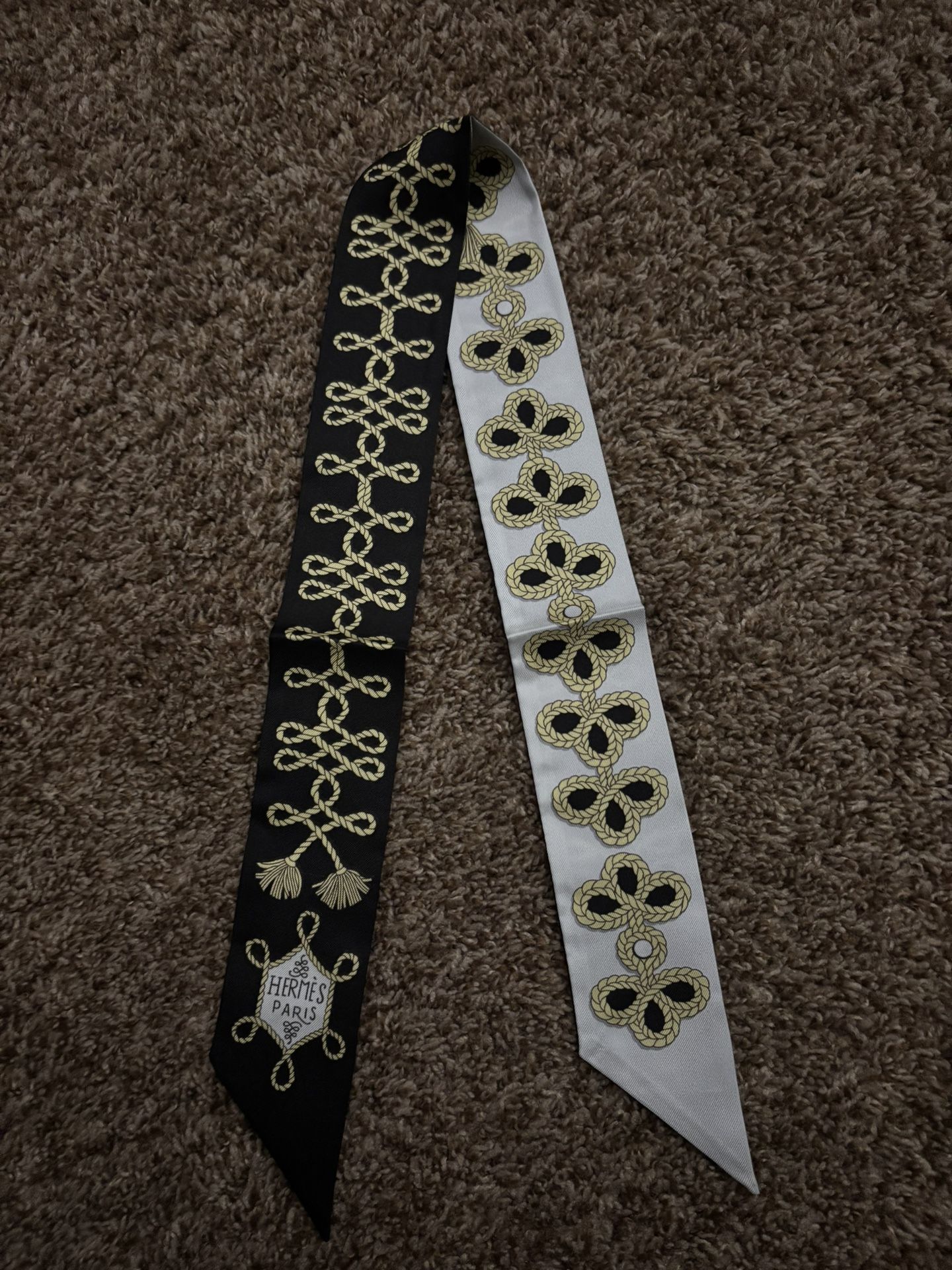Hermes Twilly Scarf Black White and Gold