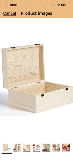 Large Wooden Box 14'' x 10.4'' x 6.5'' Unfinished Wood Box with Hinged Lid Large Pine Wooden Boxes for Crafts,Storage,DIY, Keepsake Box for Paint,Wood