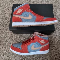 Air Jordan 1 Mid Red Denim Sizes 8.5m And 9m