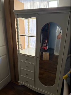 White Mirrored Tall Closet with drawers