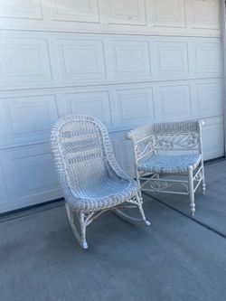 Whicker Child’s Rocker & Corner Adult Whicker Chair