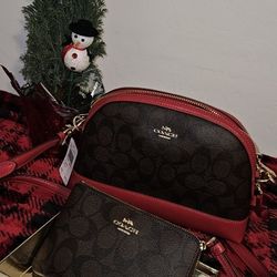 Coach, Matching Purse & Wallet Set, Red Trim. -NEW