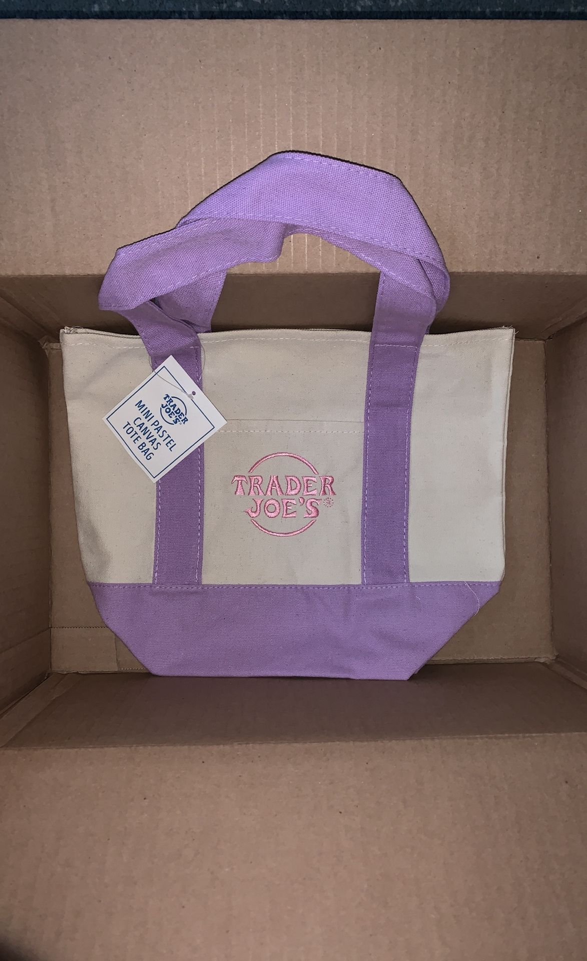 Trader Joe Mini Pastel Canvas Tote Bag Purple