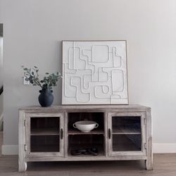 Solid Wood Distressed TV Stand / Console Cabinet – Rustic Modern Style 