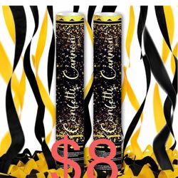 12" Black and Gold Streamers for Birthday Graduation Wedding New Year Celebrations - Easy to Use, Biodegradable Confetti - Pack of 2