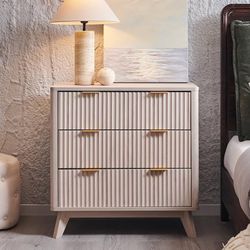 E947 $100 set of 1 Fluted 3 Drawers Nightstand, Oversized Extra Large Modern Side Table, End Table Bedside for Bedroom, Living Room, Curved Profile D