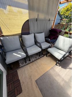 Hampton Bay Highland Point Black Pewter Aluminum Outdoor Patio Rocking Lounge Chair with Pewter Gray Cushion (4-Pack)