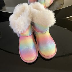 K KomForme Girls Rainbow Warm Fur Lined Snow Boots Size 2 