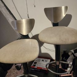 2 Steel And Suede Light Grey Leather Bar Stool