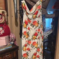 strapless white floral body fit dress xl