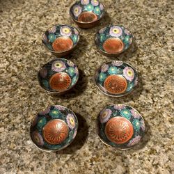 Antique Kutani Porcelain Ware Vintage Sake Cup Set Of 7