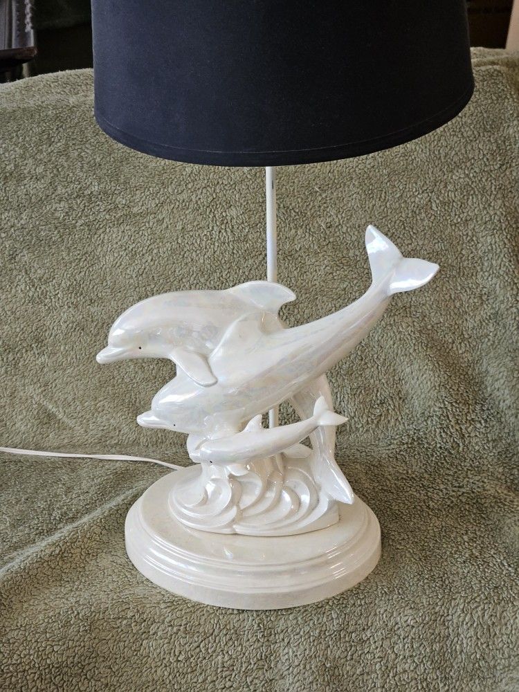 Vintage dolphin lamp pearl finish