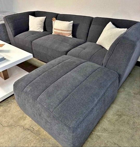 Sectional Sofa Grey Chenille Cloud Seating Dark Grey NEW