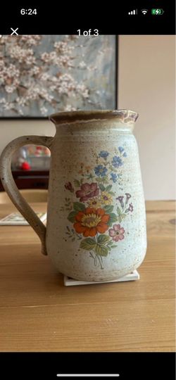 Stoneware Pitcher with Floral Design