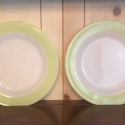 5 Vintage Pyrex Milk Glass Plates In 2 Sizes Lime Green Band