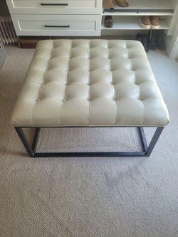 Tufted Faux Leather Ottoman