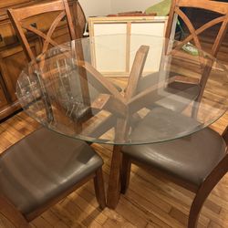 Glass and Solid Wood Dining Table For Four