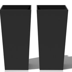 Set of 2 (Black, 28 inch - 2 Pack) Tall Planters for Outdoor Plants, Large Resin Flower Pots for Garden, Front Porch, Patio, Indoor