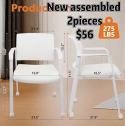 😀 2Pcs CLATINA Stacking Office Chairs with Mesh Back, Thicken Leather Seat and Arms, Ergonomic Lumber Support, Guest Reception, Waiting, Conference, 