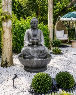 Outdoor Buddha Zen Water Fountain with LED Lights