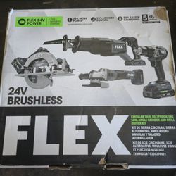 FLEX 24V Brushless Cordless 4-Tool Combo Kit with 5ah and 2.5Ah Batteries and Charger #132745