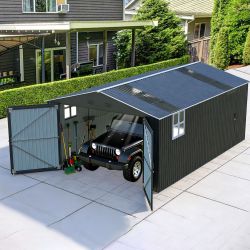 Upgraded 13x20FT Outdoor Storage Shed, Large Metal Garage Shed with Two Windows and Two Translucent Panels for Car, Truck, Bike, Lawnmower, Backyard T