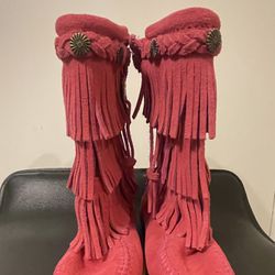 Girls Minnetonka Fringe Suede Boots Size 10