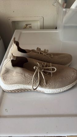 Tan Knit Lace-Up Sneakers