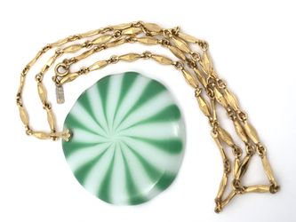 Vintage Monet Necklace with Handmade Glass Peppermint Pendant - $100
