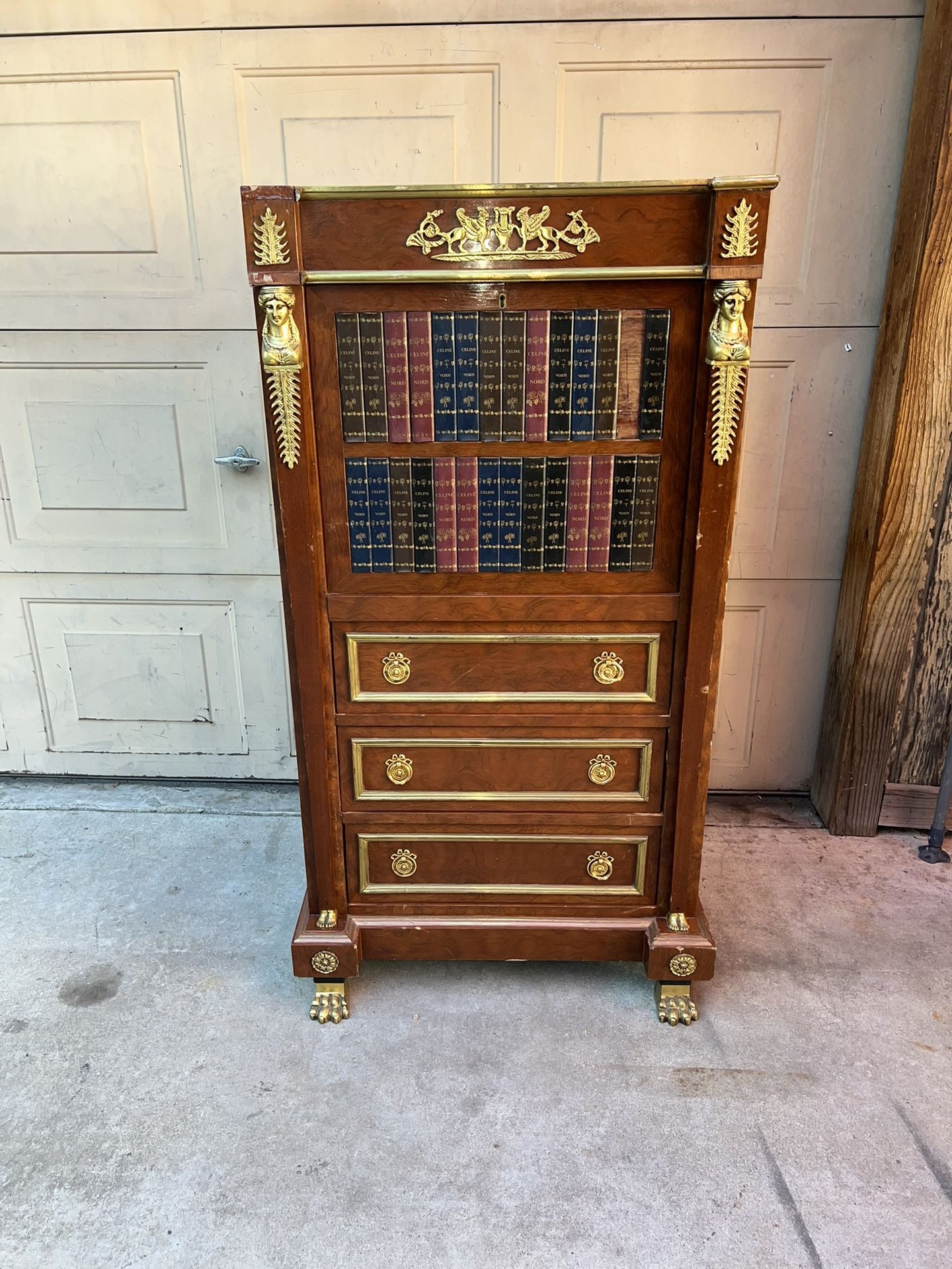 ANTIQUE EMPIRE STYLE BRASS SECRETARY DESK 