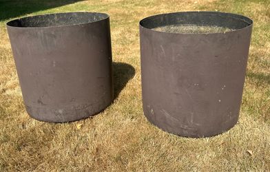 Large Round Brown Fiberglass Planters – Set of 2