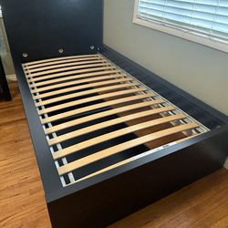 Beautiful IKEA BLACK Twin Bed With Two Large Storage Drawers