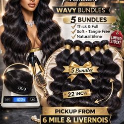 Raw Indian Hair, Bundle. 22",  Wavy, 5 left, Liquidation