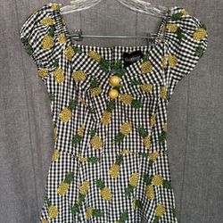 Collectif Mainline Dolores Pineapple Gingham Doll Vintage 50s Pin Up Dress Sz XS