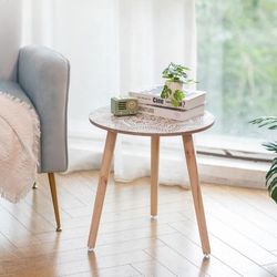 Small Round Side Table: Boho End Tables for Living Room Bohemian Accent Bedside Table Brown Bedroom Nightstand Farmhouse Home Decor Decorative with 3 