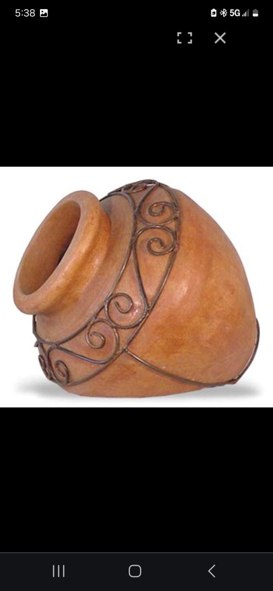 Tilted Terracotta "Welcome Pot with Iron" Planter Flowe Pot