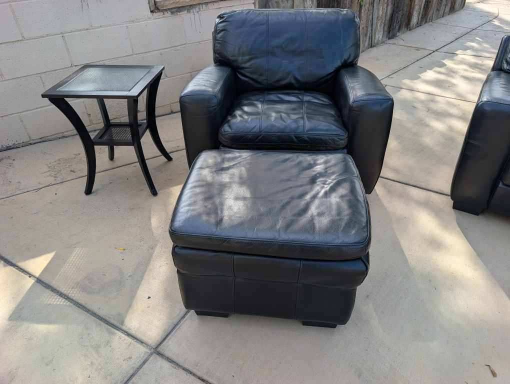 Black Leather Armchair & Ottoman – Premium Comfort Set