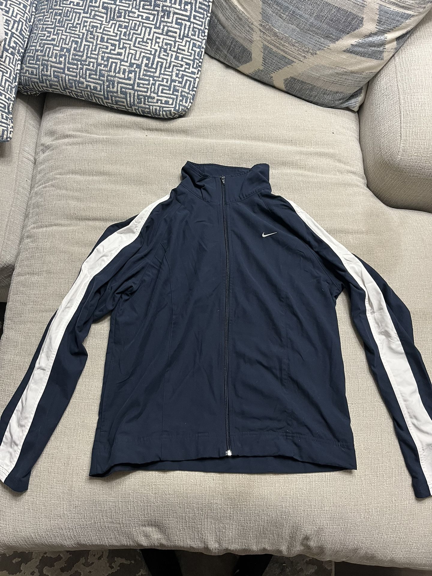 Nike Windbreaker Jacket Navy w/ White Full Zip Swoosh Medium Kids