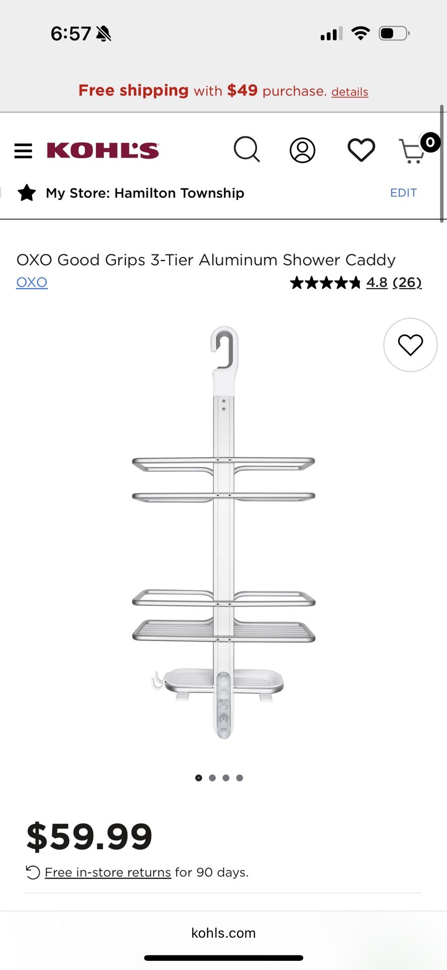 OXO Good Grips 3-Tier Aluminum Shower Caddy
