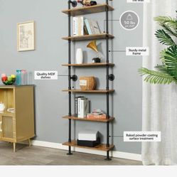 6 Tier Industrial Pipe Shelves Shelf Shelving Rustic Wood Metal Wrought Iron Ladder Bookcase