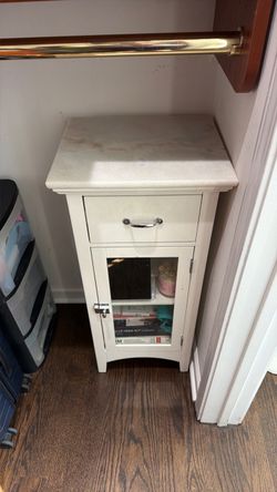 White Storage Cabinet with Marble Top