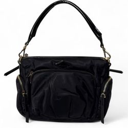 MZ Wallace Quilted Nylon Shoulder Bag Black Gold Hardware Pockets