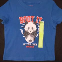 New Baby Boy Size 9 Months Blue “Boot It If You Like Soccer” Panda Tee