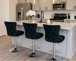 Brand New Black Velvet Barstools - Set of 3