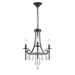 8295: Crystal Chandelier, 2-Lights Modern Black Chandeliers for Dinning Room, Wagon Wheel Black Chandelier, Farmhouse Hanging Pendant Light Fixture 